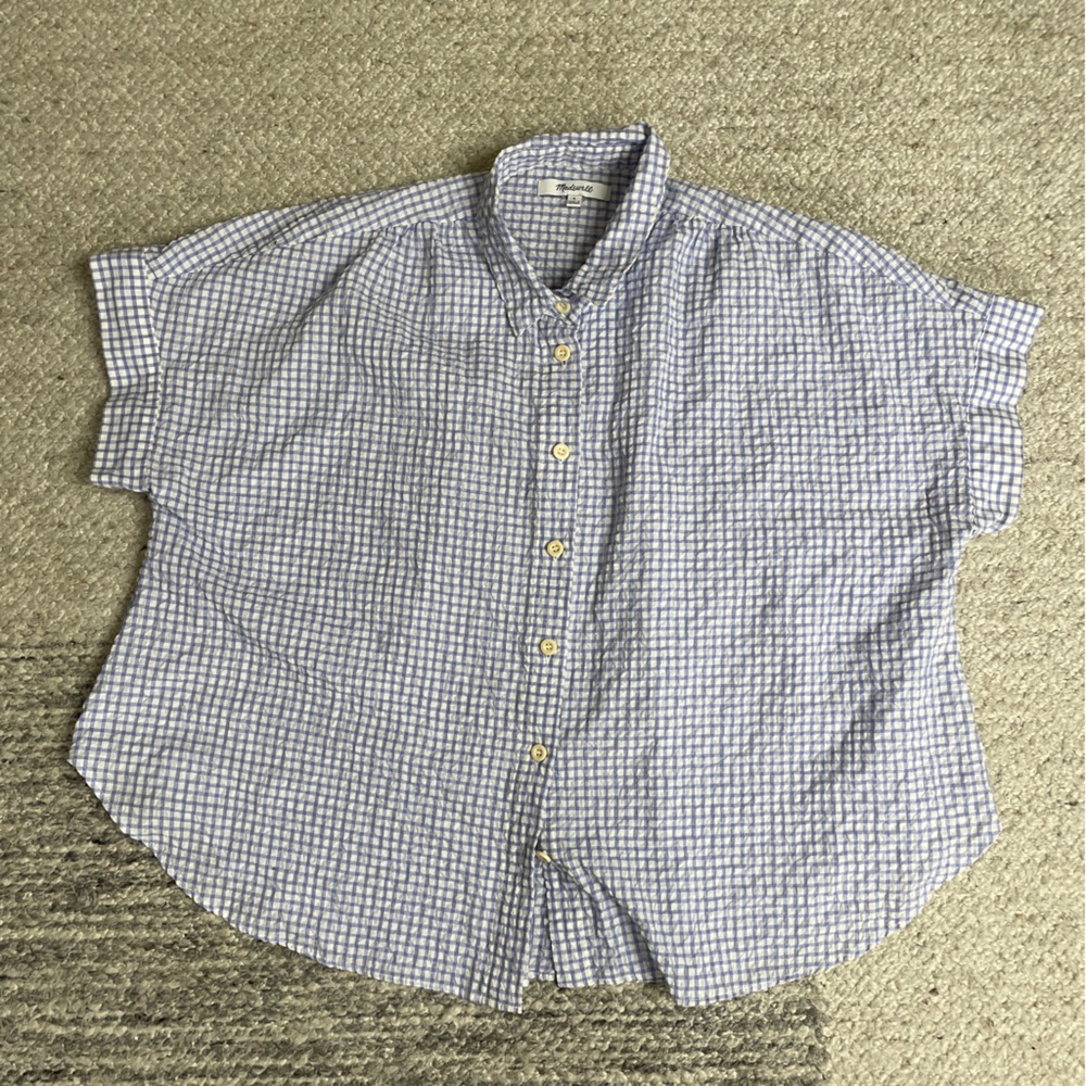 Madewell hilltop gingham shirt women’s small blue and white button down